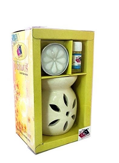 Serene Dreams Lavender Blossom Delight Aroma Diffuser Gift Set Elegant OffWhite Ceramic Tea Light Holder Exquisite Aromatherapy Oil Burner and Luxurious Wax Warmer