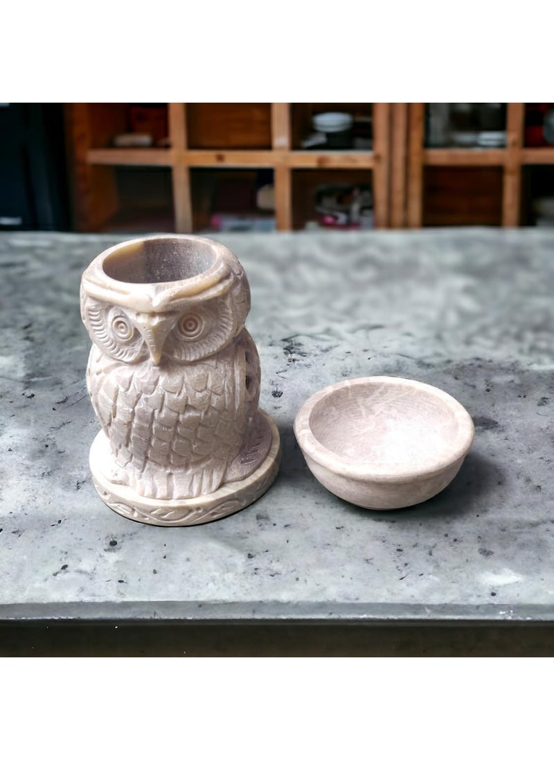 Pcs Marble Soapstone Owl Handcrafted Aroma Oil Diffuser Burner Stands with Tea Light Fragrance Oil Burner 4 x 275 x 45 inch Beige