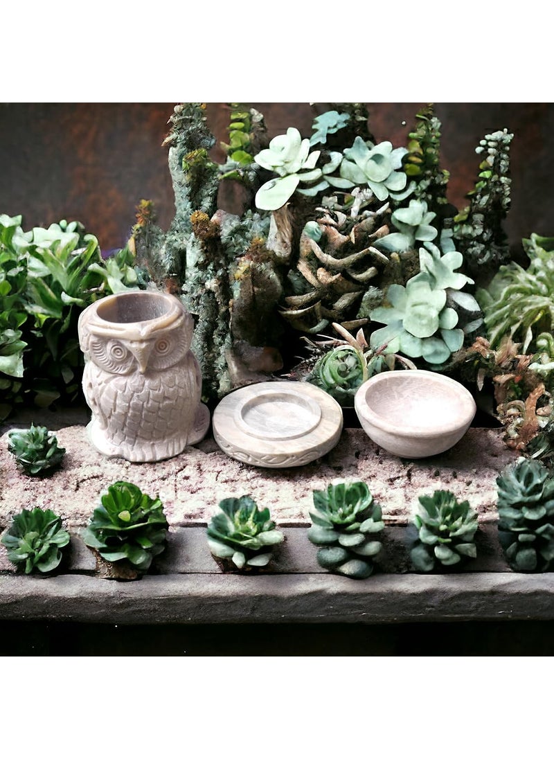 Pcs Marble Soapstone Owl Handcrafted Aroma Oil Diffuser Burner Stands with Tea Light Fragrance Oil Burner 4 x 275 x 45 inch Beige
