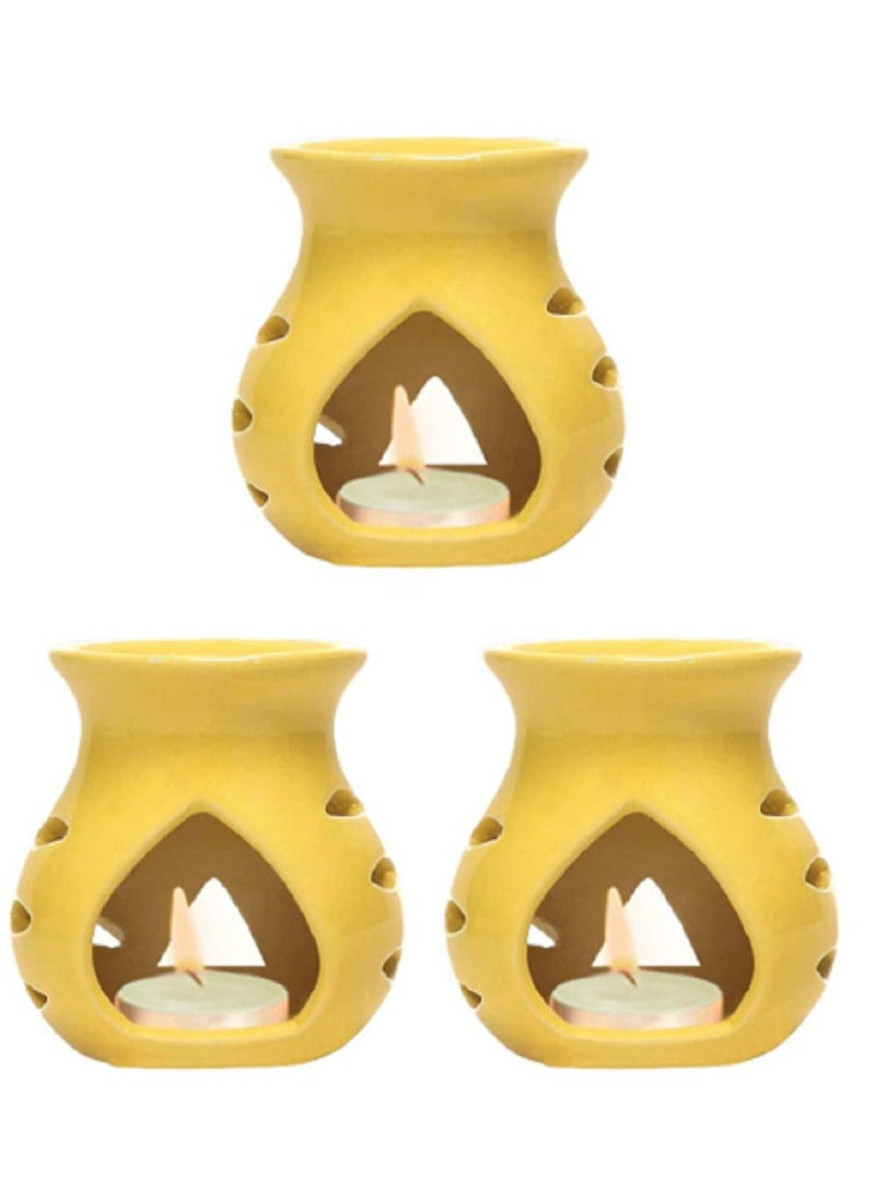 Mkd2 Rise Ceramic Aroma Burner Oil Diffuser with Tealight Candle Yellow Set of 3