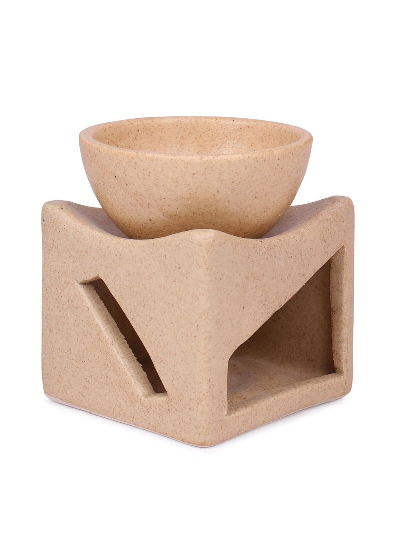 RTWARE Ceramic Clay Candle Operated Aroma Burner Oil Diffuser with 1 Tealight for Fragrance Brown Dotted