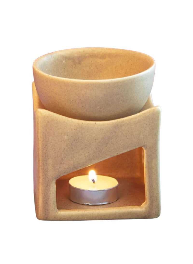 RTWARE Ceramic Clay Candle Operated Aroma Burner Oil Diffuser with 1 Tealight for Fragrance Brown Dotted