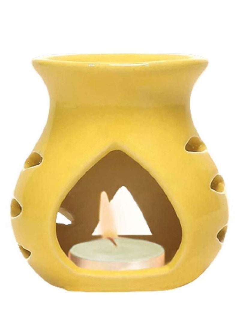 Mkd2 Rise Ceramic Clay Candle Operated Oil Burner Aroma Diffuser Red Yellow Set of 2 for Home Fragrance