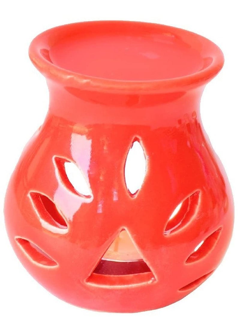 Mkd2 Rise Ceramic Clay Candle Operated Oil Burner Aroma Diffuser Red Yellow Set of 2 for Home Fragrance