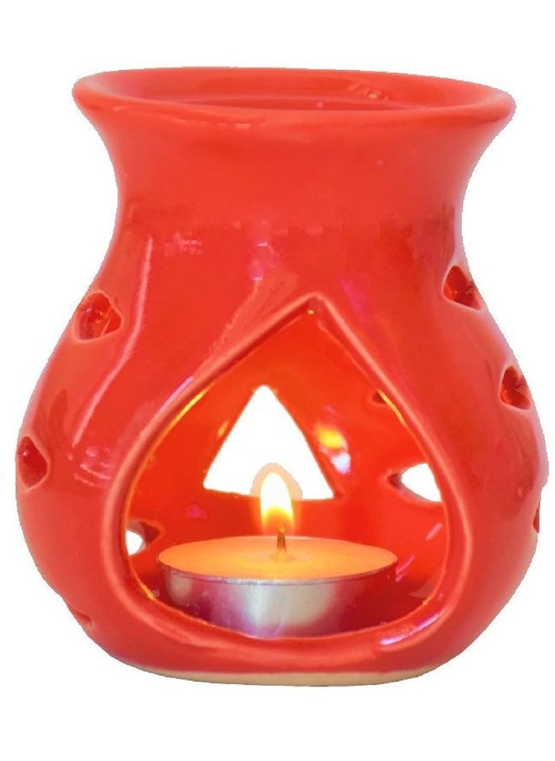 Mkd2 Rise Ceramic Clay Candle Operated Oil Burner Aroma Diffuser Red Yellow Set of 2 for Home Fragrance