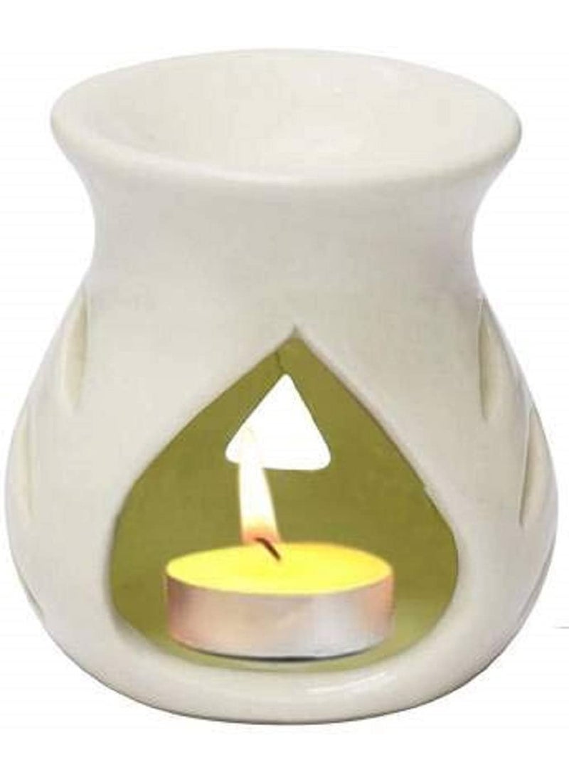 RTWARE Ceramic Clay Candle Operated Aroma Burner Oil Diffuser for Home Fragrance Yellow White Set of 2