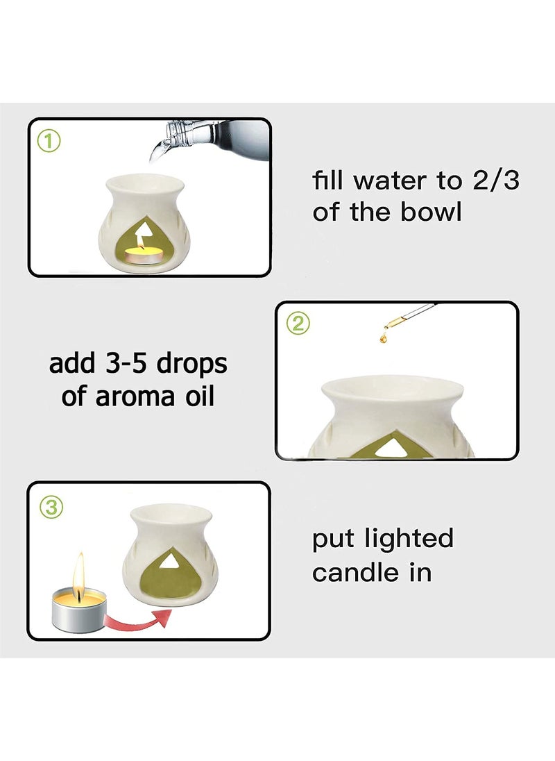 RTWARE Ceramic Clay Candle Operated Aroma Burner Oil Diffuser for Home Fragrance WhiteSet of 4