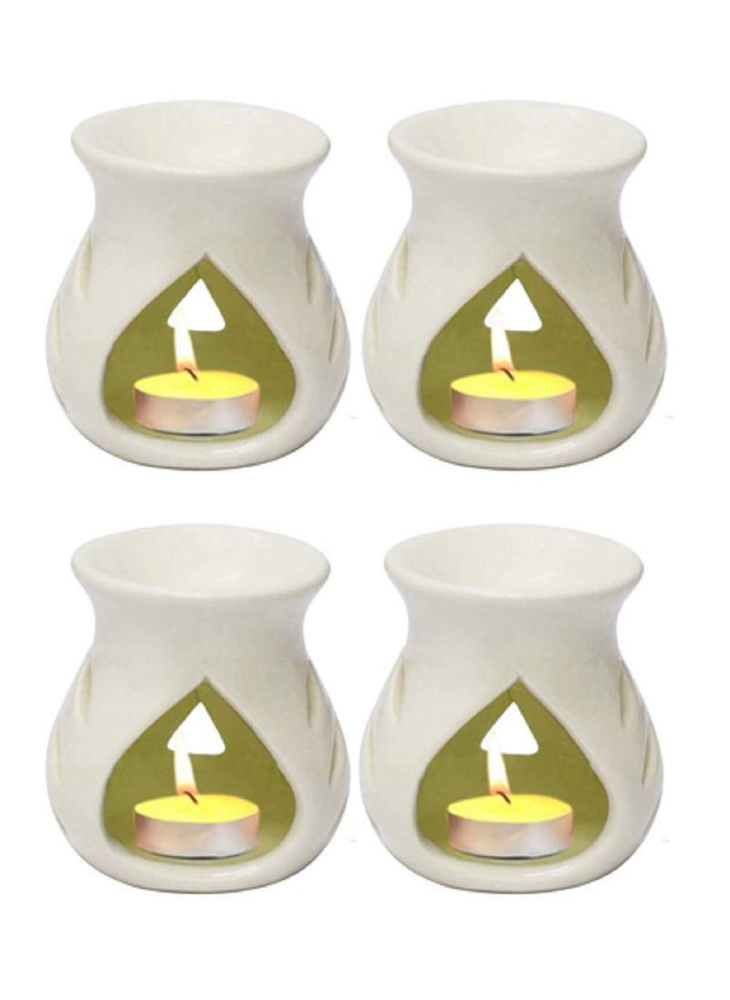 RTWARE Ceramic Clay Candle Operated Aroma Burner Oil Diffuser for Home Fragrance WhiteSet of 4