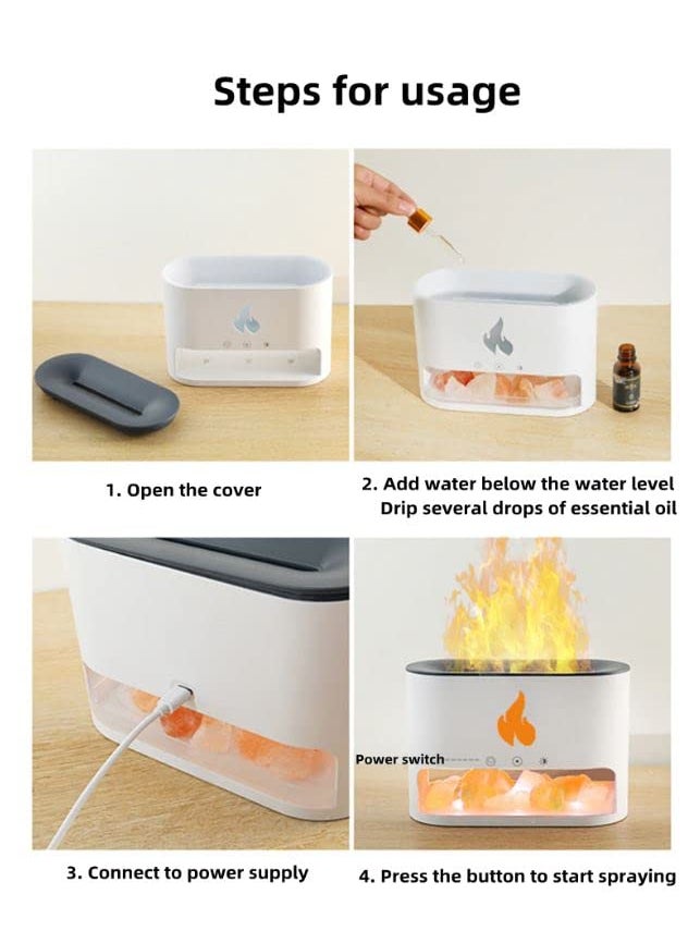 Seadra New Flame Humidifier Aromatherapy Machine Crystal Salt Stone Colorful Atmosphere White