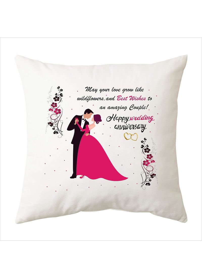 PICRAZEE Happy Wedding for Couples Friends Parents Relatives Printed 1 pc 12 x 12 Cushion with Filler 2 pc White Coffee Mug 1 pc Fridge Magnet