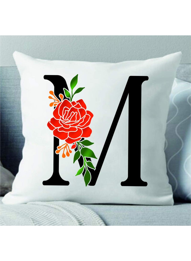 PICRAZEE Name M Initial Letter Alphabet Gift for Birthday Anniversary Raksha Bandhan 12 12inch Cushion Cover with Filler Ceramic Mug Fridge Magnet Alphabet M