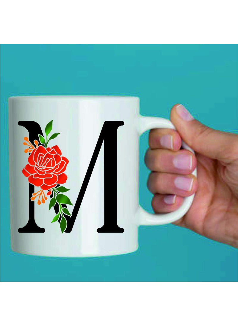 PICRAZEE Name M Initial Letter Alphabet Gift for Birthday Anniversary Raksha Bandhan 12 12inch Cushion Cover with Filler Ceramic Mug Fridge Magnet Alphabet M