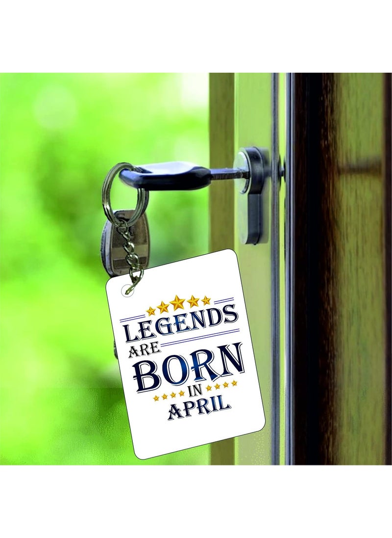 PICRAZEE Legends are Born in April Happy Birthday Gift Combo Set 1 Printed 12 x 12 Satin Cushion with Filler 1 Coffee Mug 1 Key Ring April CMK