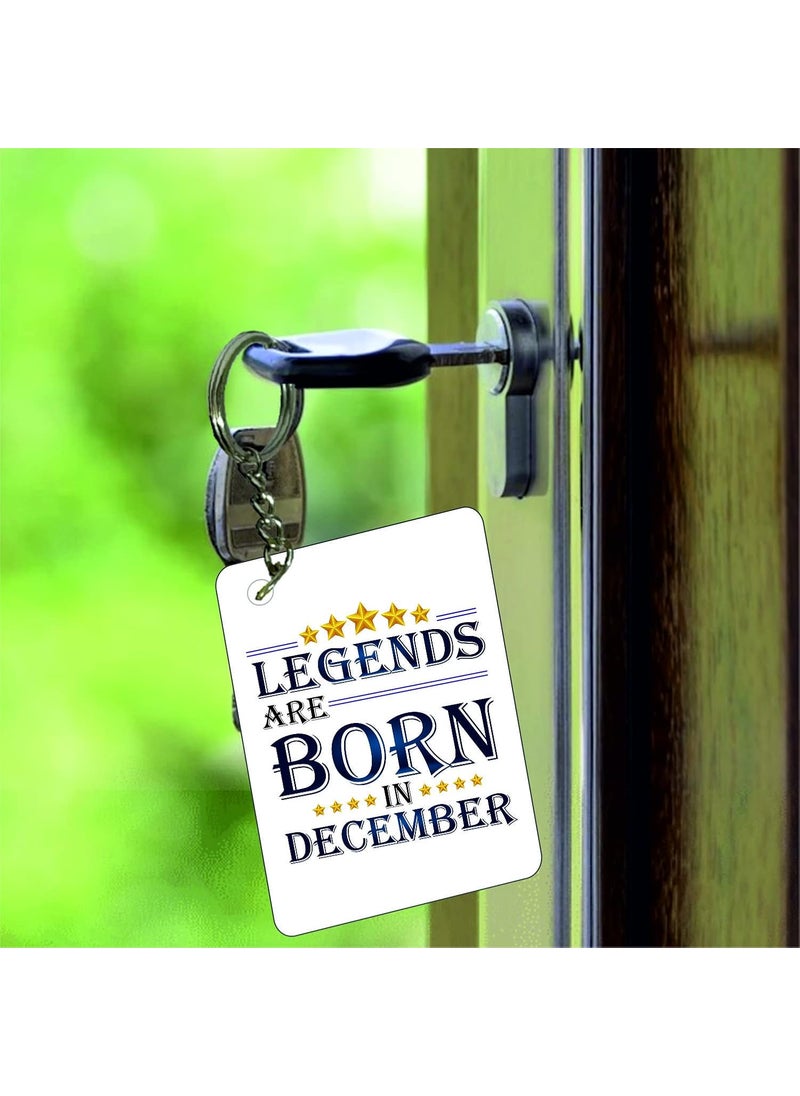PICRAZEE Legends are Born in December Happy Birthday Gift Combo Set 1 Printed 12 x 12 Satin Cushion with Filler 1 Coffee Mug 1 Key Ring December CMK
