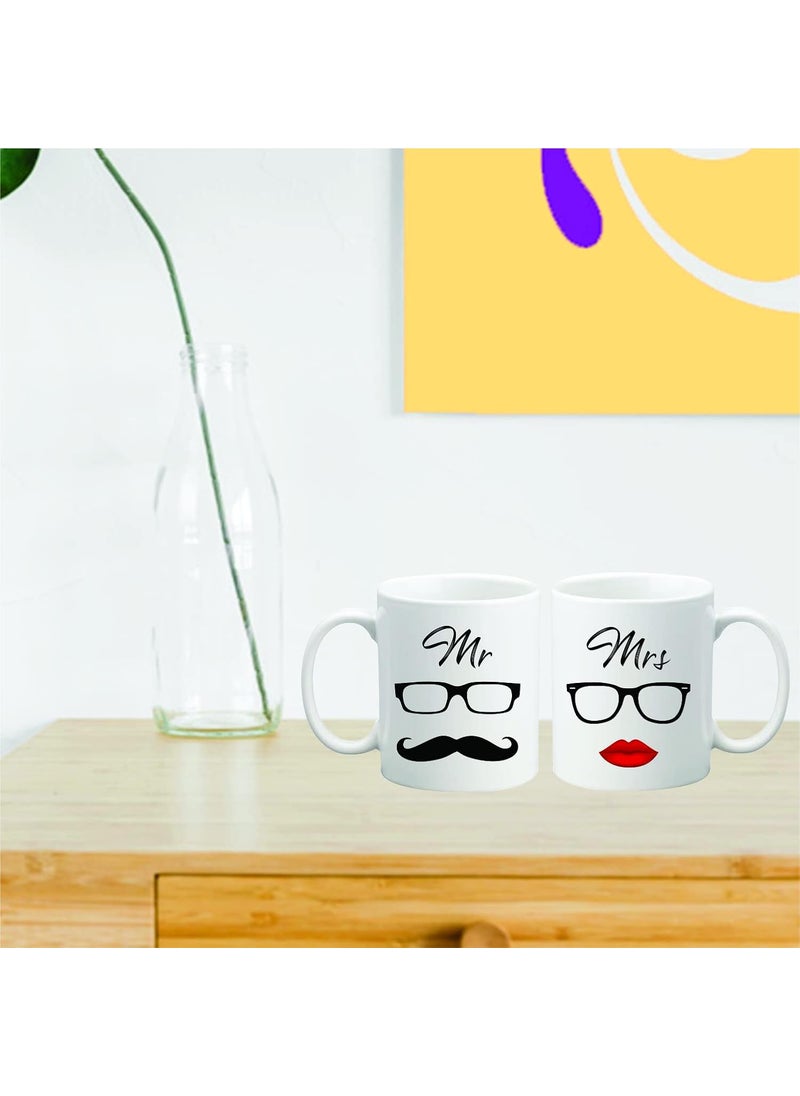 PICRAZEE Mr Mrs Couple Gift Combo for Anniversary Husband and Wife 2 nos of 12x12 Satin Cushion with Filler 2 nos Mugs 2 nos Keyrings 1202