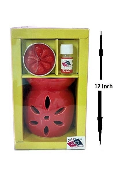 SerenityEssence Lavender Infusion Gift Set Red Ceramic Tea Light Holder Enchanting Aroma Diffuser Serene Oil Burner and Opulent Wax Warmer