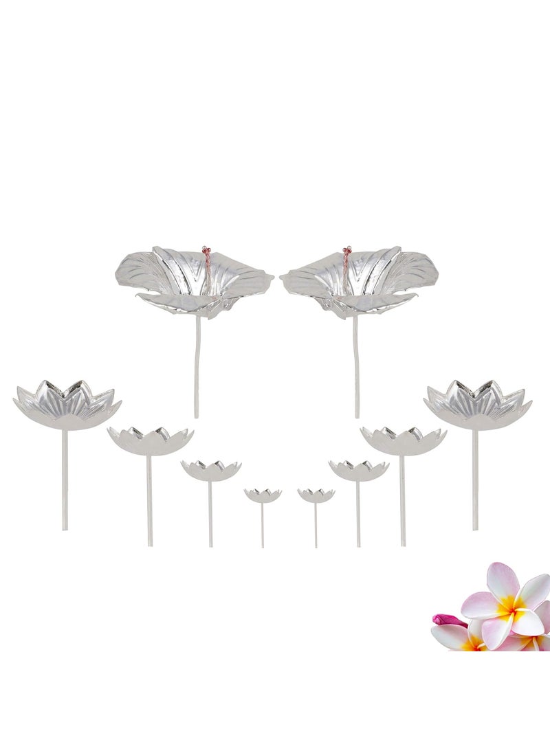 DHRUVS COLLECTION 925 Pure Silver Combo of 10 Flower for PoojaTemple Decorion Gifting Purpose