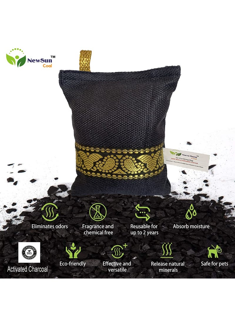 NewSun Activated Charcoal Air Purifying Bag 2Pack of 200G Decorative Natural Pure Odor Absorber for the Home Office and Car Scent Free Family and Pet safe Navy Blue