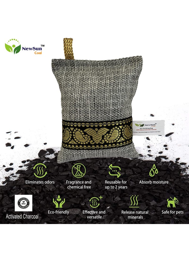 NewSun Activated Charcoal Air Purifying Bag 2Pack of200G Decorative Natural Pure Odor Absorber for the Home Office and Car Scent Free Family and Pet safe Light Grey