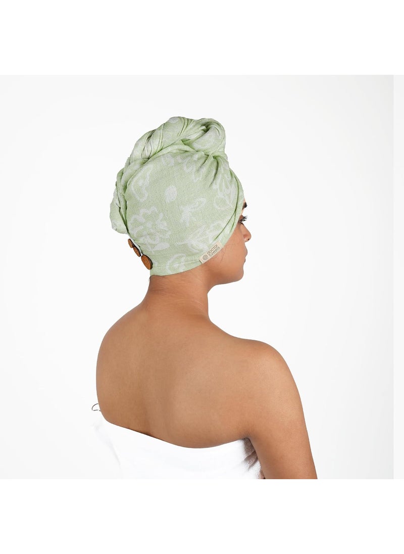 Doctor Towels Banana Yarn Hair Towel Hair Wrap for Women Towel for Long Short Hair AntiFrizz Shower Hair Towels with Button QuickDrying Hair Cap Green Floral Towel Pack of 1