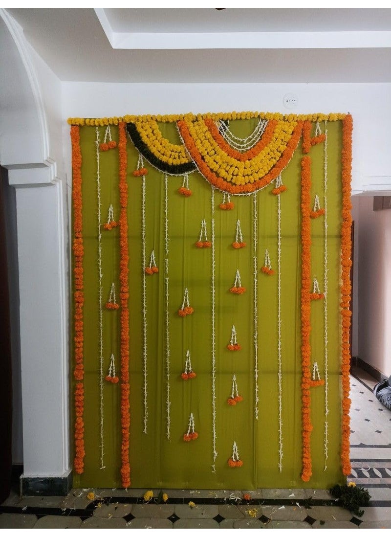 Sellplus Backdrop Setup for Mehndi haldi Marrige Pooja ganpati Home Decoration Combo of Marigold Strings Set 12