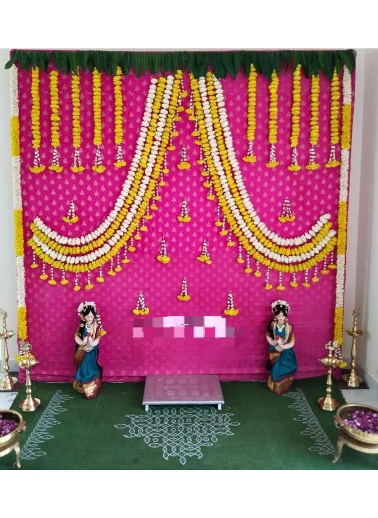 Sellplus Backdrop Setup for Mehndi haldi Marrige Pooja ganpati Home Decoration Combo of Marigold Strings Set 7