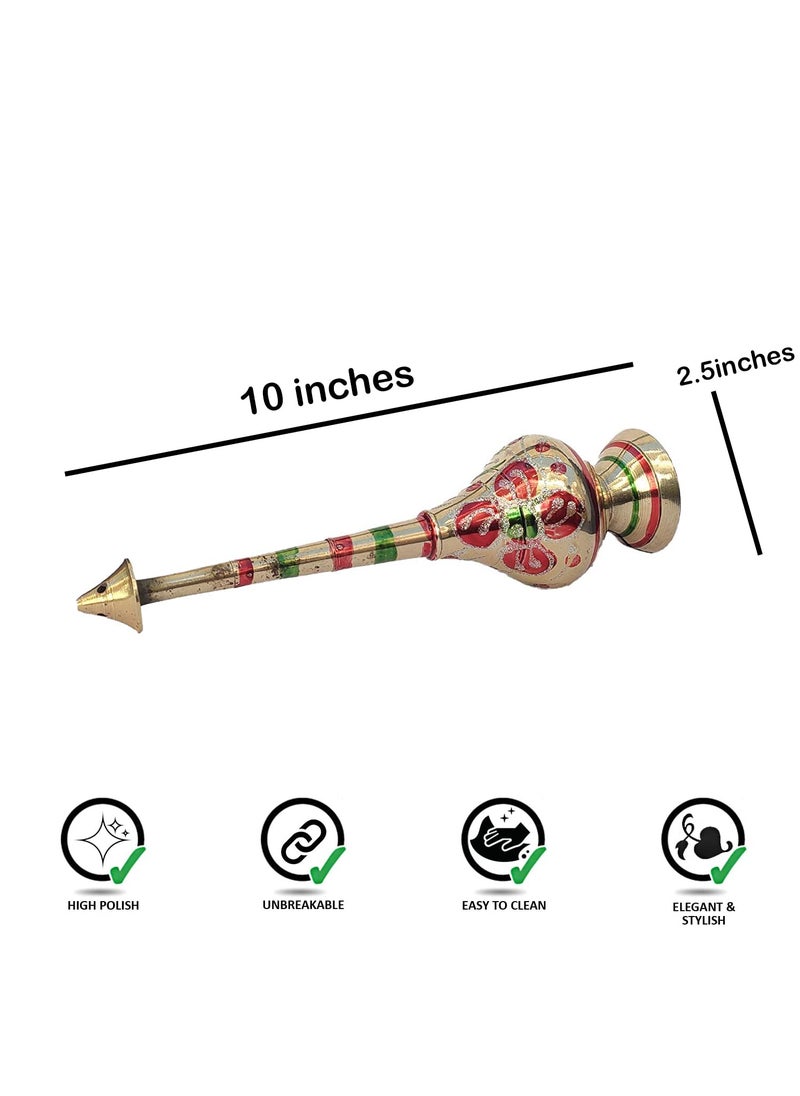 Saubhagya Pure Brass Gulab Pash Rose Water Holy Water and Perfume Sprinklers Gangajal Spray Bottle for PoojaPuja Mandir Temple Gold 10 inches 2piece Color