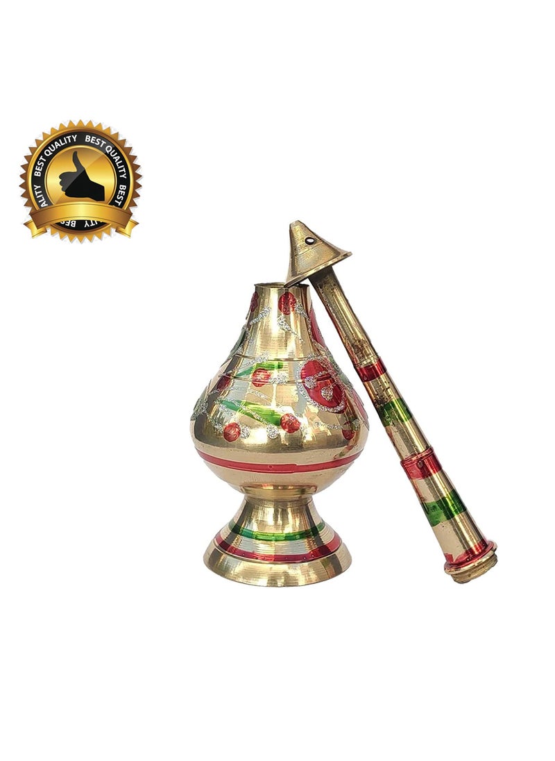Saubhagya Pure Brass Gulab Pash Rose Water Holy Water and Perfume Sprinklers Gangajal Spray Bottle for PoojaPuja Mandir Temple Gold 10 inches 2piece Color
