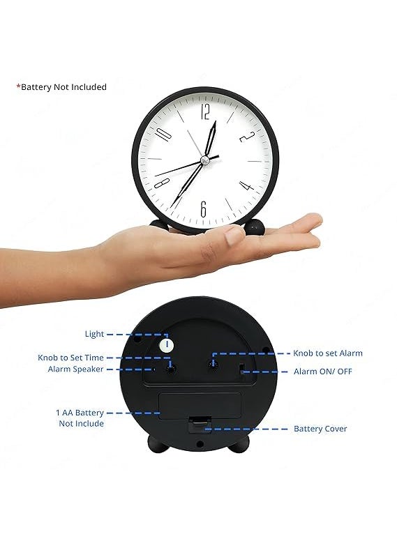 Anadi Retro Alarm Clock 4 Twin Bell with Night Backlight Black Metal Silent NonTicking Quartz Battery Operated Extra Loud Analog Alarm Clock for Living Room Bedroom Office