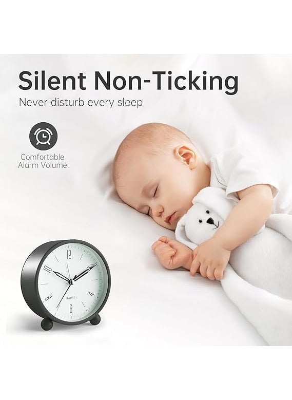 Anadi Retro Alarm Clock 4 Twin Bell with Night Backlight Black Metal Silent NonTicking Quartz Battery Operated Extra Loud Analog Alarm Clock for Living Room Bedroom Office