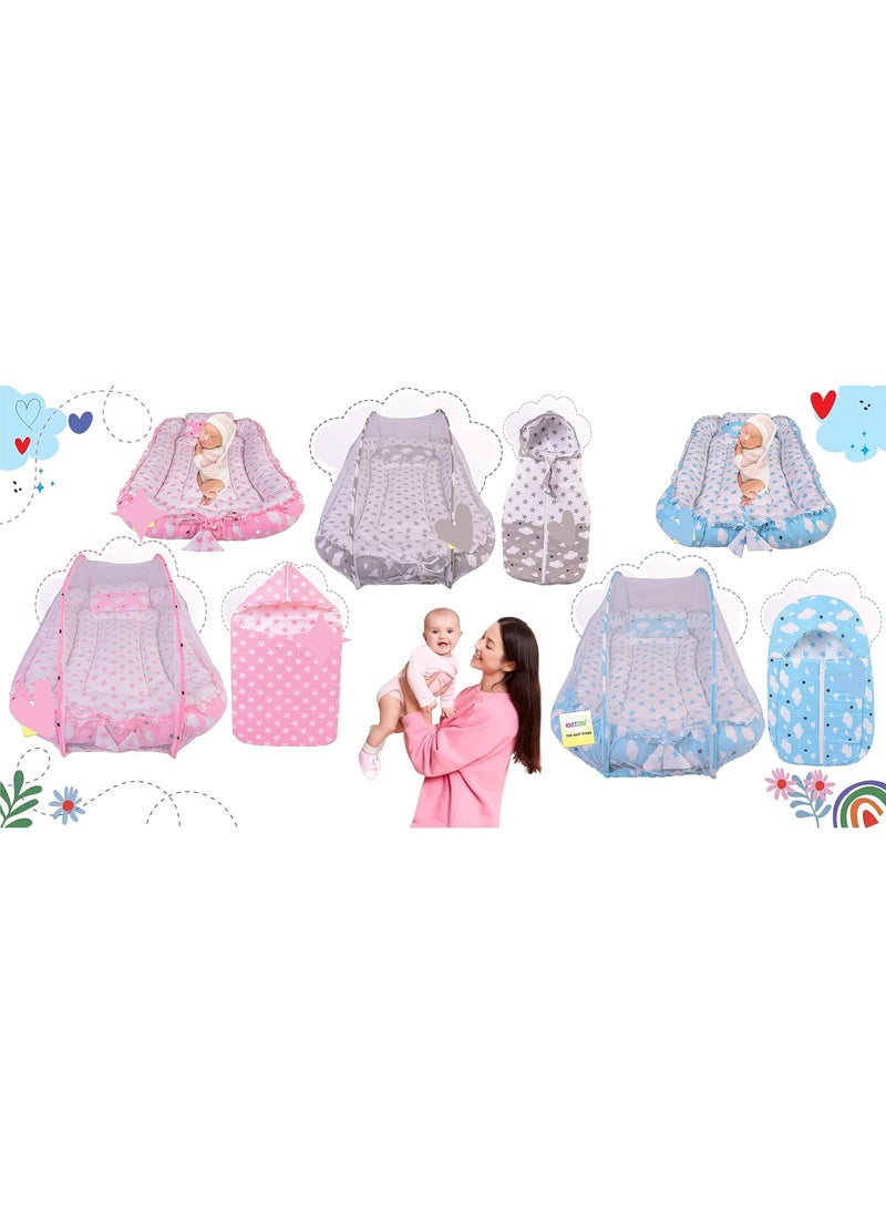 Kwitchy Baby Bed New Born Baby Sleeping Bag Bedding Set Mattress Carry Nest Mosquito Net Cotton Gadda Set Essential Combo Products All Gift Pack 06 Months Grey 2PCS Set