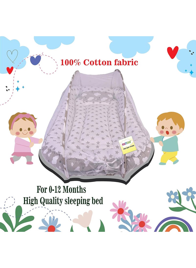 Kwitchy Baby Bed New Born Baby Sleeping Bag Bedding Set Mattress Carry Nest Mosquito Net Cotton Gadda Set Essential Combo Products All Gift Pack 06 Months Grey 2PCS Set