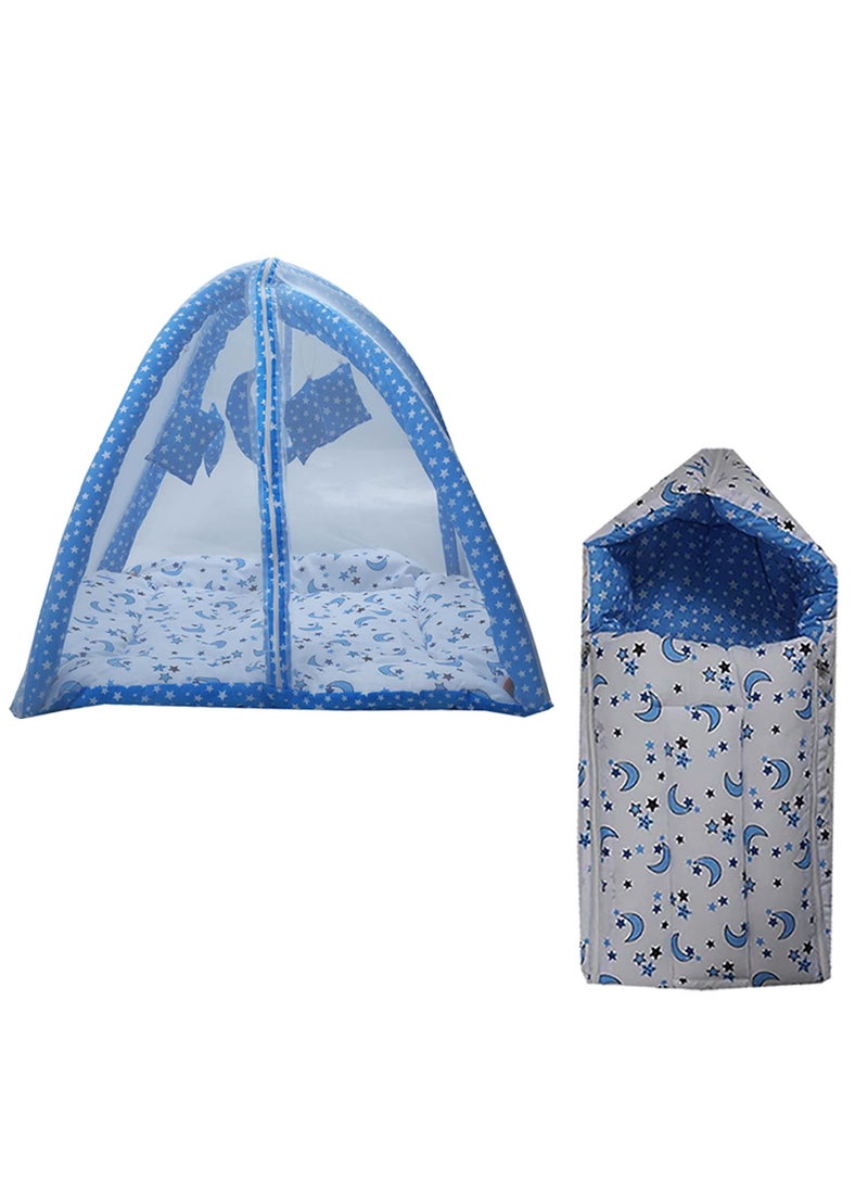 Infantbond New Born Baby Bedding Play Gym Mattress with Net Sleeping Bag 06 Months Pack of 2 Blue Moon