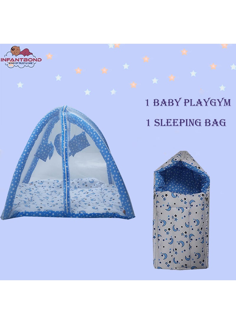 Infantbond New Born Baby Bedding Play Gym Mattress with Net Sleeping Bag 06 Months Pack of 2 Blue Moon