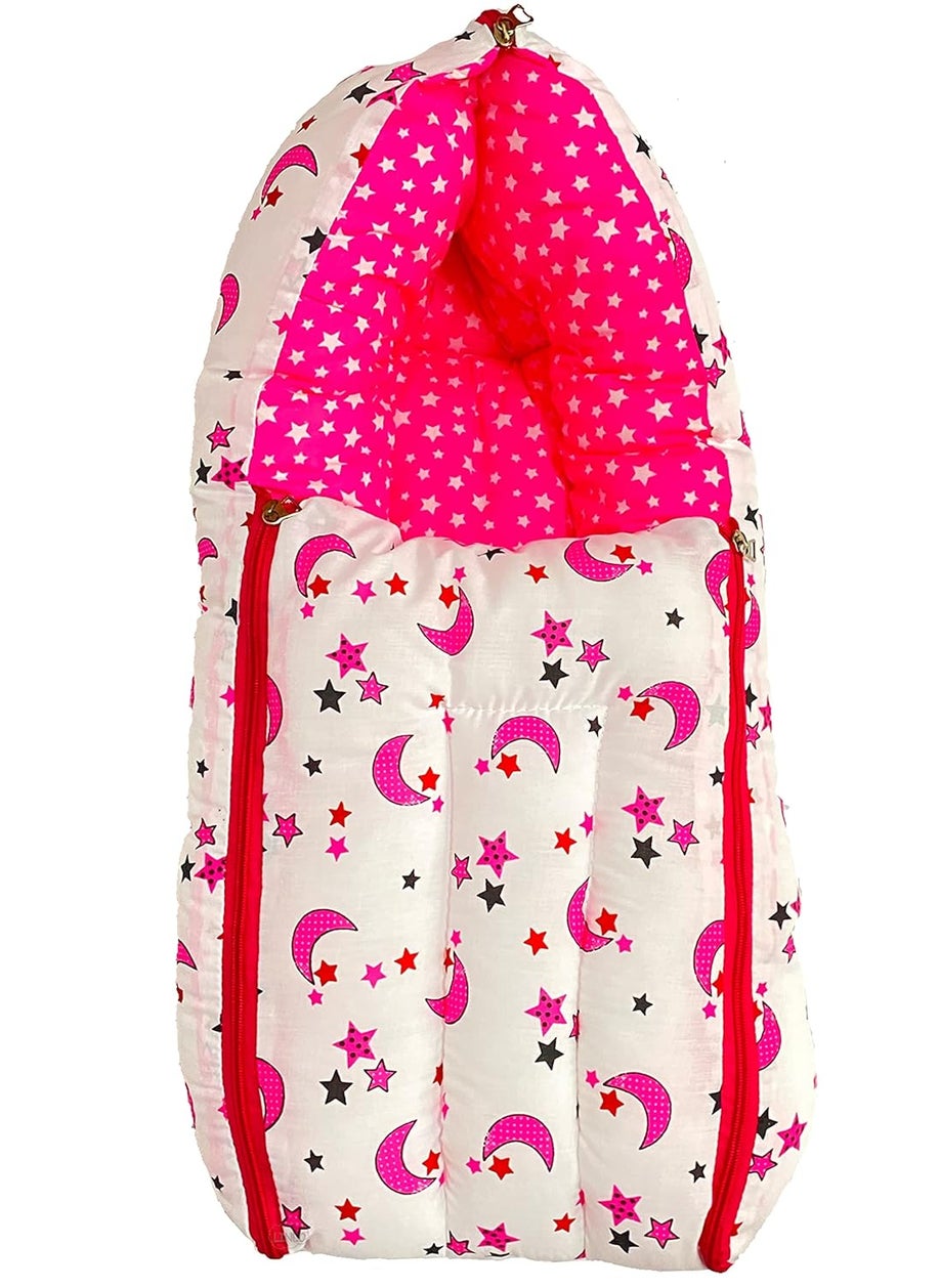 Kids Charm Cute Moon Star 3 in 1 Babys Cotton Bed Cum Carry Bed Printed Baby Sleeping BagBaby BedInfant Portable Bassinet for CoSleeping Unisex Baby Bedding for New Born 06 Months Old Pink
