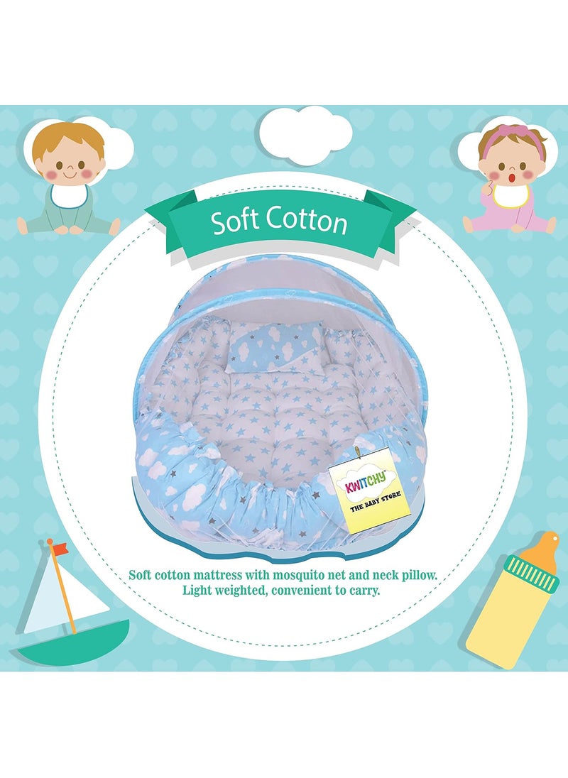 Kwitchy Baby Bed New Born Baby Beddin Set Sleeping Bag Mattress Mosquito Net Carry Nest Net Bed Essential Infants Combo Gift Baby Shower 06 Months Blue 2PCS Set