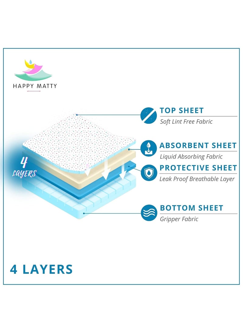 Happy Matty Polyester Babys Extra Absorbent Quick Dry Sheet Playmat Waterproof Reusable Washable Colourful Soft Comfortable Best for Gifting Lint Free FabricS Mattress Crib Protector MediumStar