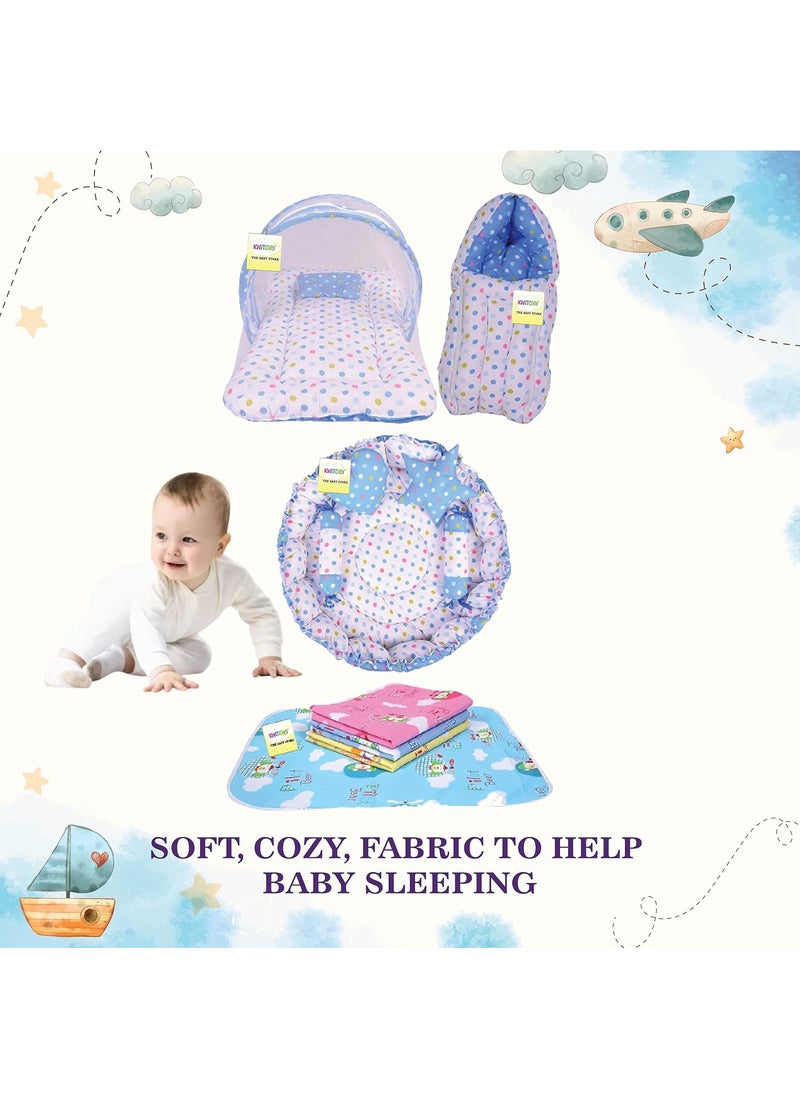 Kwitchy Baby Bed New Born Baby Bedding Set Sleeping Bag Mattress Carry Bags Nest Bed Waterproof Sheets Net Bed Combo Set Gift Pack Essentials 06 Months Blue