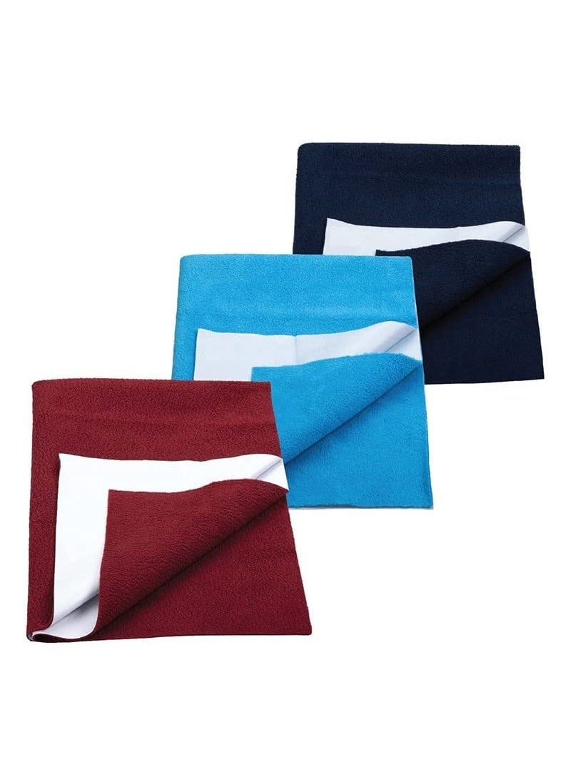 ATOOTFUSION Waterproof Quick Dry Sheet for Baby Baby Bed Protector Washable Mattress Protector Large140x100 cm Pack of 1 Dark Blue Maroon Lite Blue