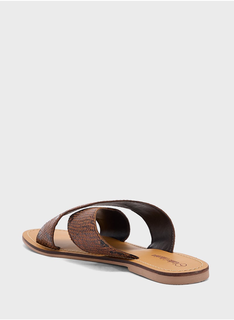 Printed Cross Strap Flat Sandal