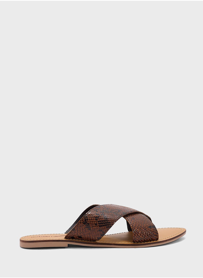 Printed Cross Strap Flat Sandal