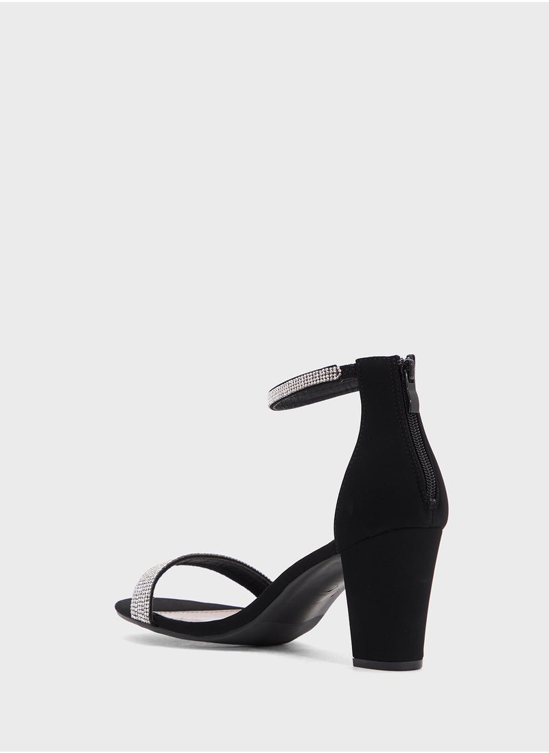 Block Heel Sandal With Embellishment