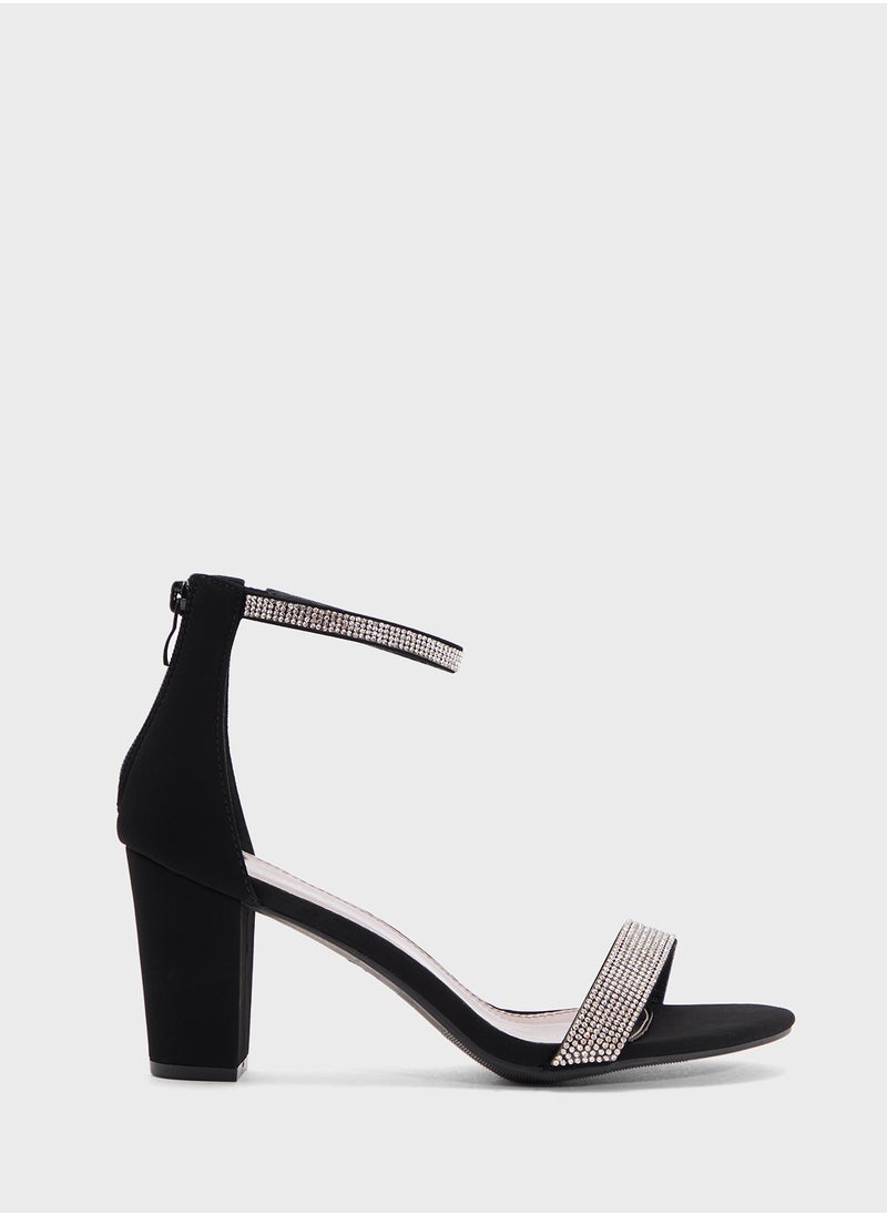 Block Heel Sandal With Embellishment