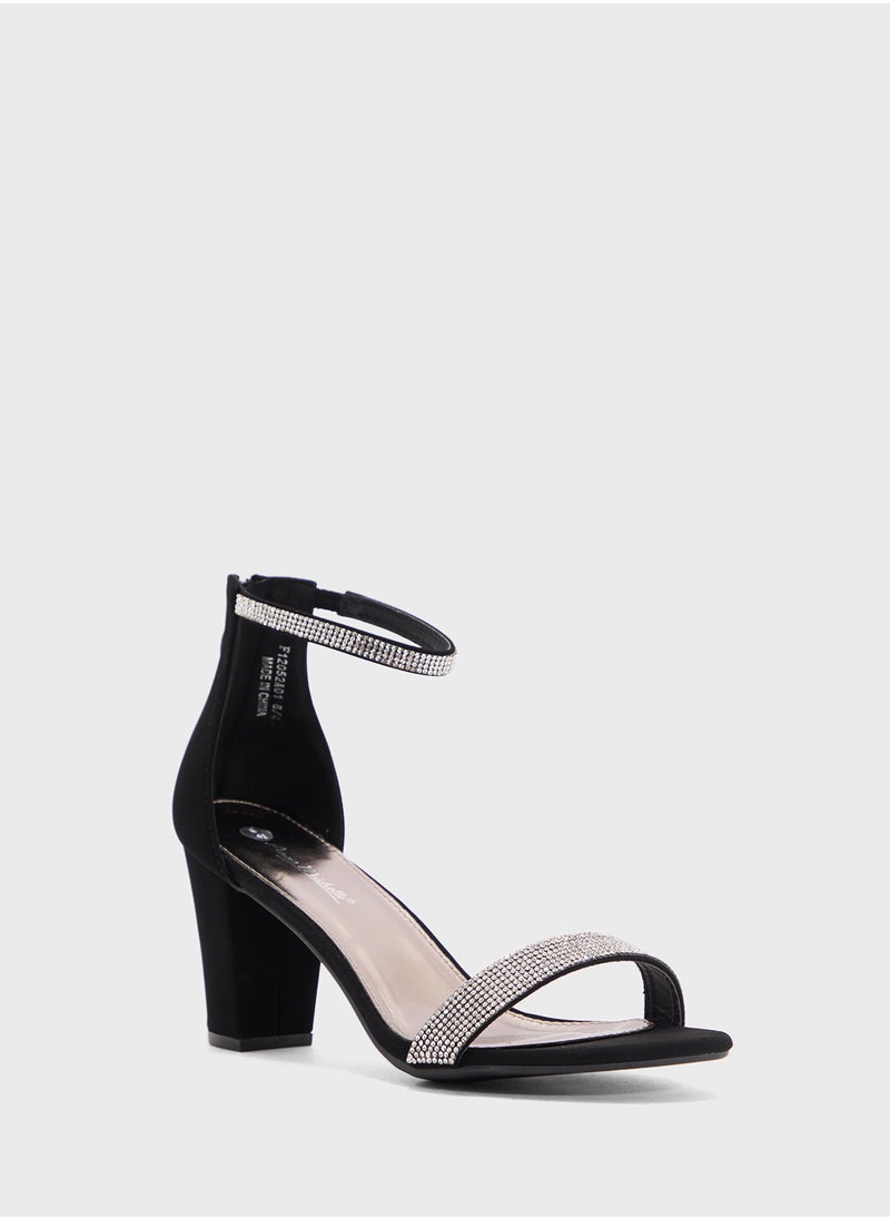 Block Heel Sandal With Embellishment