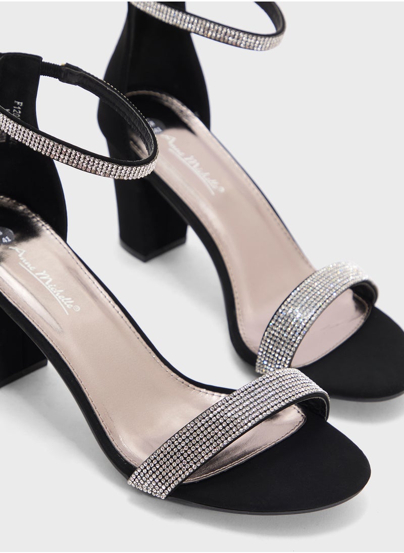 Block Heel Sandal With Embellishment