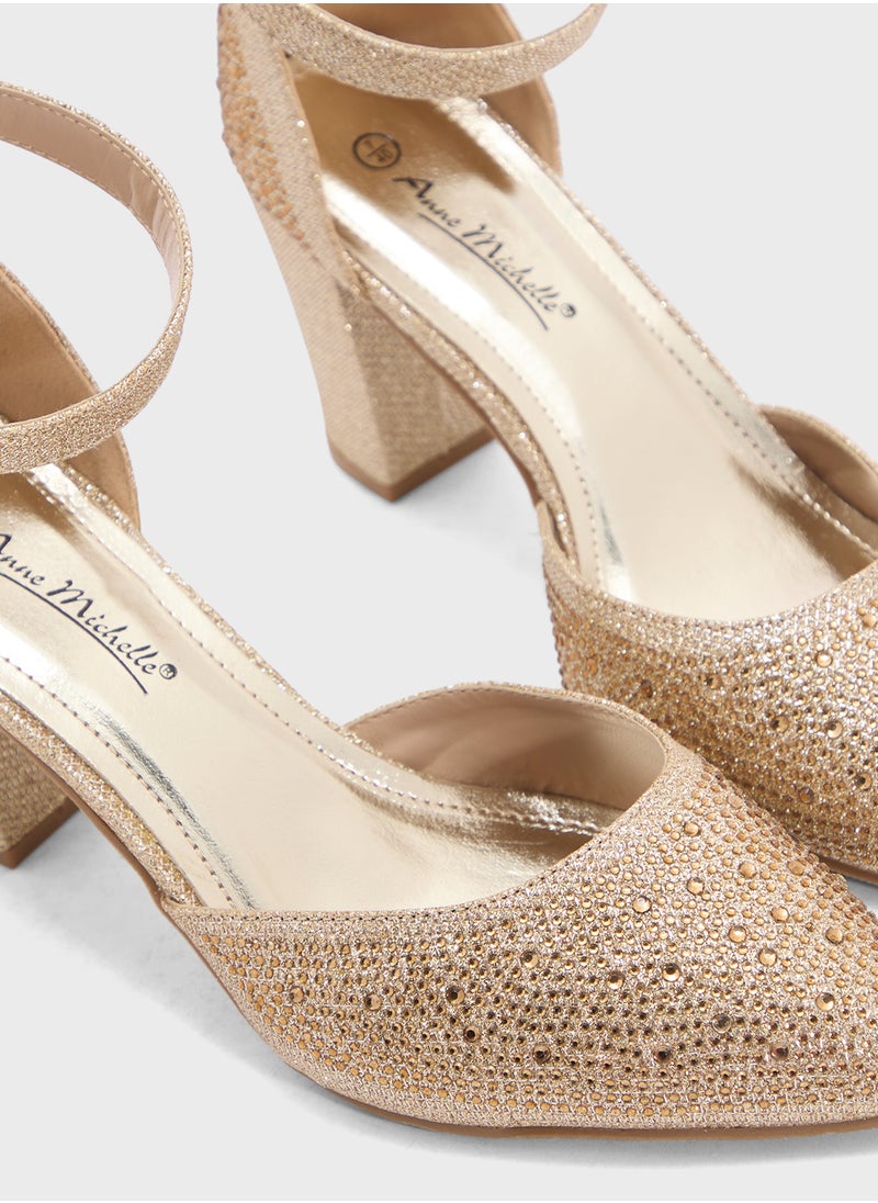 Glitter Block Heel Pump