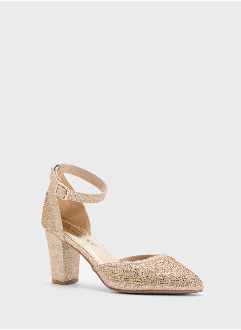 Glitter Block Heel Pump