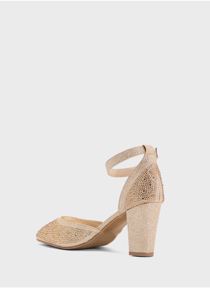 Glitter Block Heel Pump