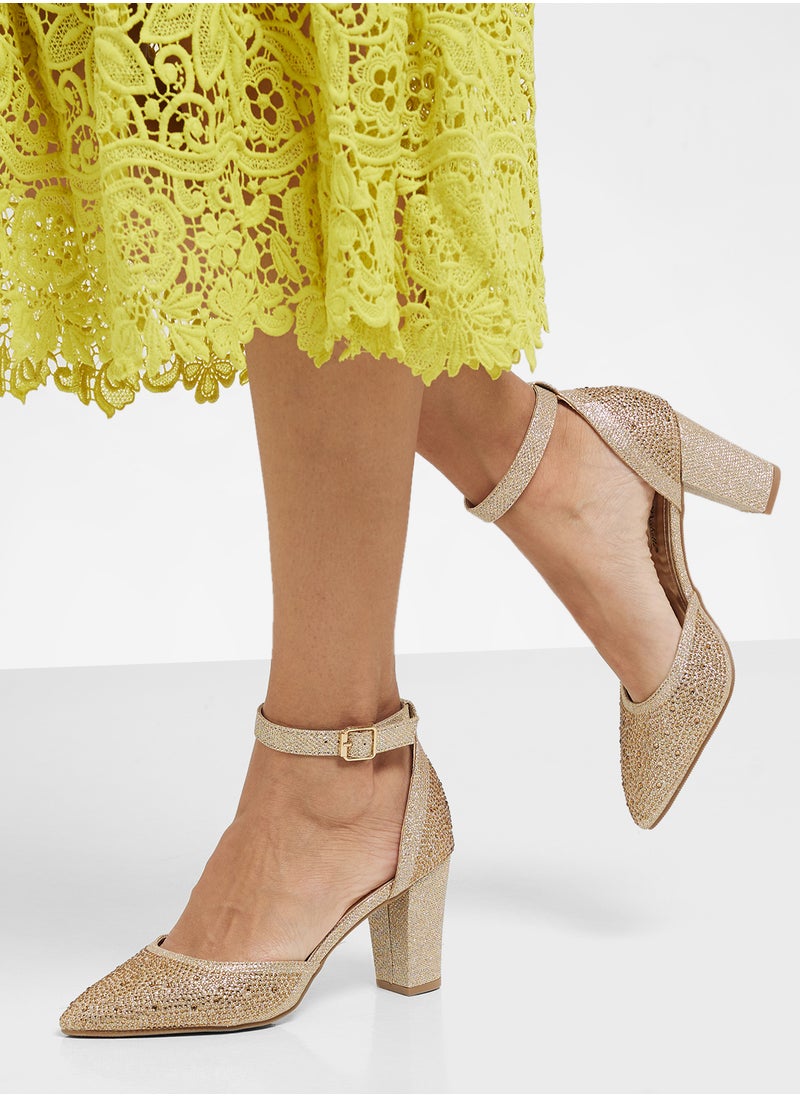Glitter Block Heel Pump