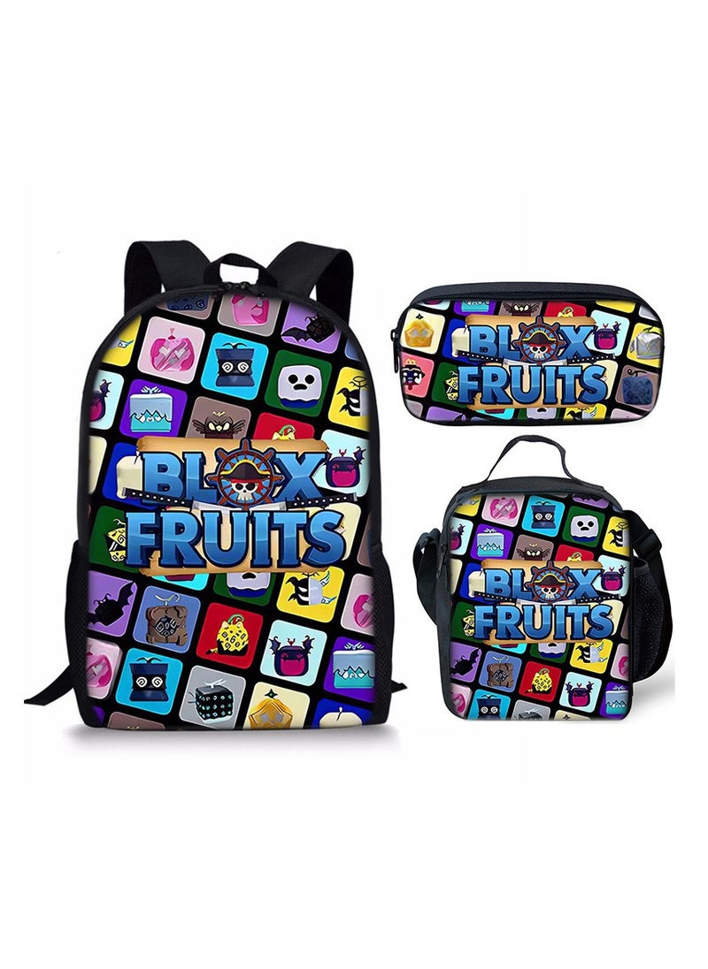 ROBLOX blox Fruits Primary School Student Backpack Cartoon Schoolbag Children's Backpack 29*42*16CM + Lunch Bag 19*23*6CM + Pencil Case 24*11*7CM Three-piece Set